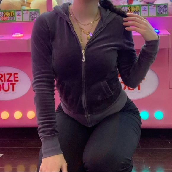 Grey Velour Juicy Couture Zip-Up Hoodie - Picture 4 of 4